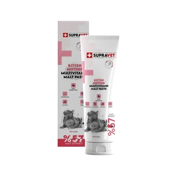 Supravet Kalsiyum ve Taurinli Hamile ve Yavru Kediler için Multi Vitamin Kedi Malt Macunu